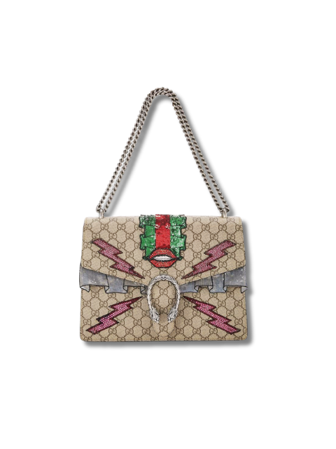 Pre-Loved GUCCI  Multicolor Embroidered GG Supreme Canvas Dionysus Bag Medium, Brown