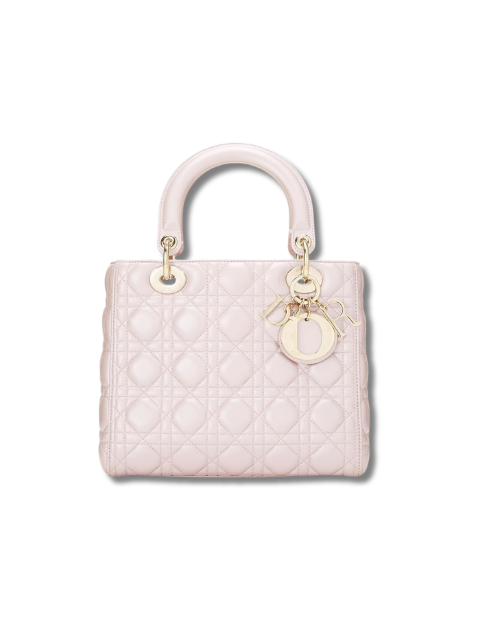 Pre-Loved DIOR Pearly Pink Cannage Quilted Lambskin Lady Dior Medium