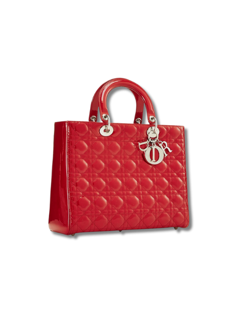 Pre-Loved DIOR Red Cannage Patent Leather Lady Dior Large