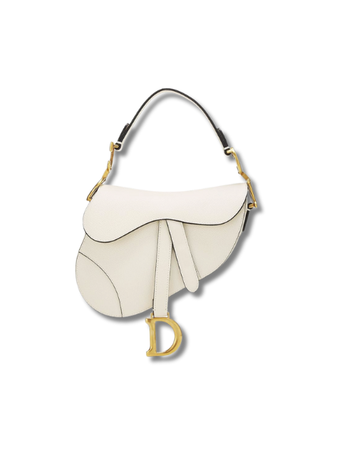 Pre-Loved DIOR White Grained Calfskin Saddle Bag Mini