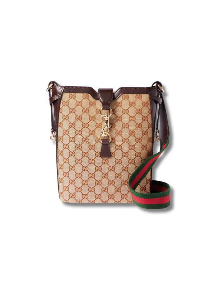 Pre-Loved GUCCI Leather-trimmed jacquard canvas shoulder bag