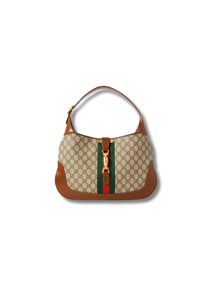Pre-Loved GUCCI Jackie 1961 medium web-trimmed coated canvas and leather shoulder bag