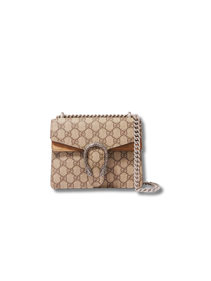 Pre-Loved GUCCI Dionysus mini printed coated canvas and suede shoulder bag