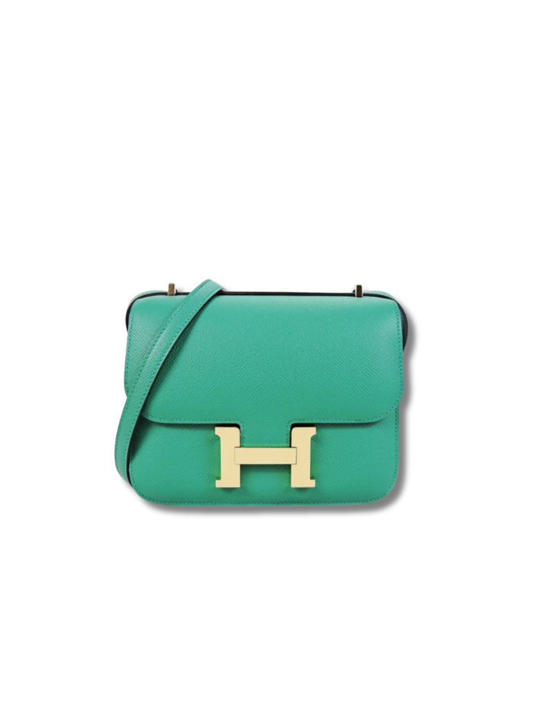 Pre-Loved HERMÈS Constance 18 Epsom leather bag-velvet green gold buckle