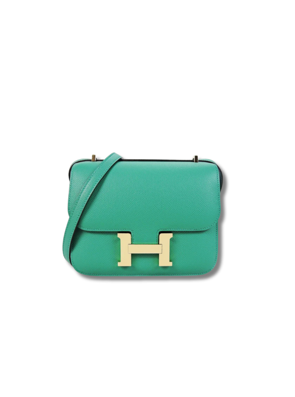 Pre-Loved HERMÈS Constance 18 Epsom leather bag-velvet green gold buckle