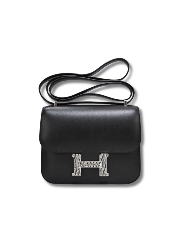 Pre-Loved HERMÈS Constance 18 Graine Monsieur leather and lizard leather Constance bag - classic black and silver buckle