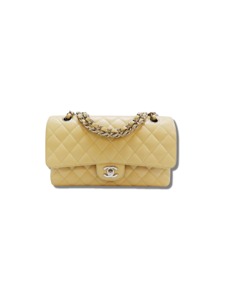 Pre-Loved CHANEL CC Matelasse 25 Double Flap Chain Shoulder Bag Leather Beige SHW