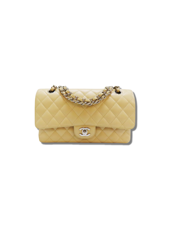 Pre-Loved CHANEL CC Matelasse 25 Double Flap Chain Shoulder Bag Leather Beige SHW