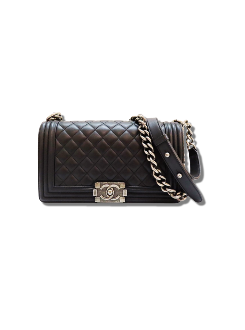 Pre-Loved CHANEL Quilted CC SHW Boy 25 Chain Shoulder Bag Leather Black