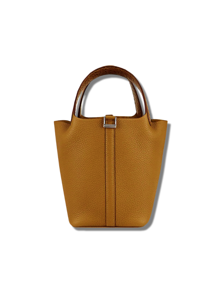 Pre-Loved Hermès Picotin Lock 18 Taurillon Clemence Leather Crocodile Handle Bucket Bag-Gold Silver Hardware