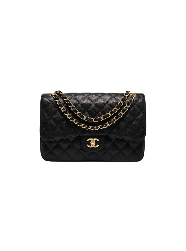 Pre-Loved CHANEL Black Quilted Caviar New Classic Flap Jumbo Gold Hardware