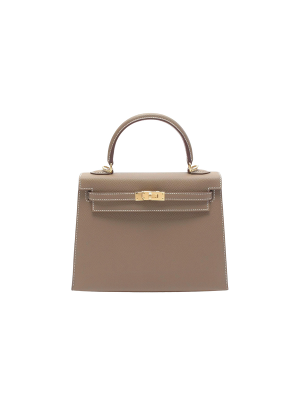 Pre-Loved HERMÈS Kelly 25 Taupe Brown Epsom Gold Buckle
