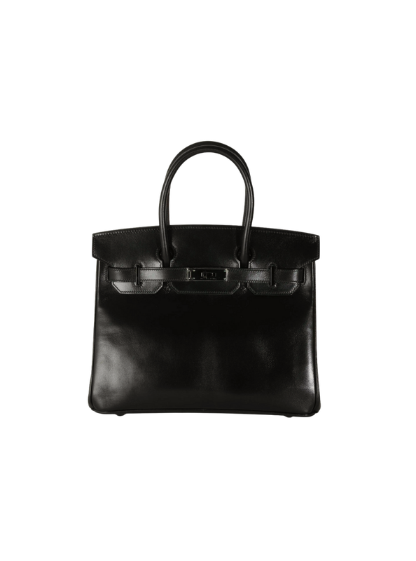Pre-Loved HERMÈS Birkin 30 Classic Black Box Silver‑tone Buckle