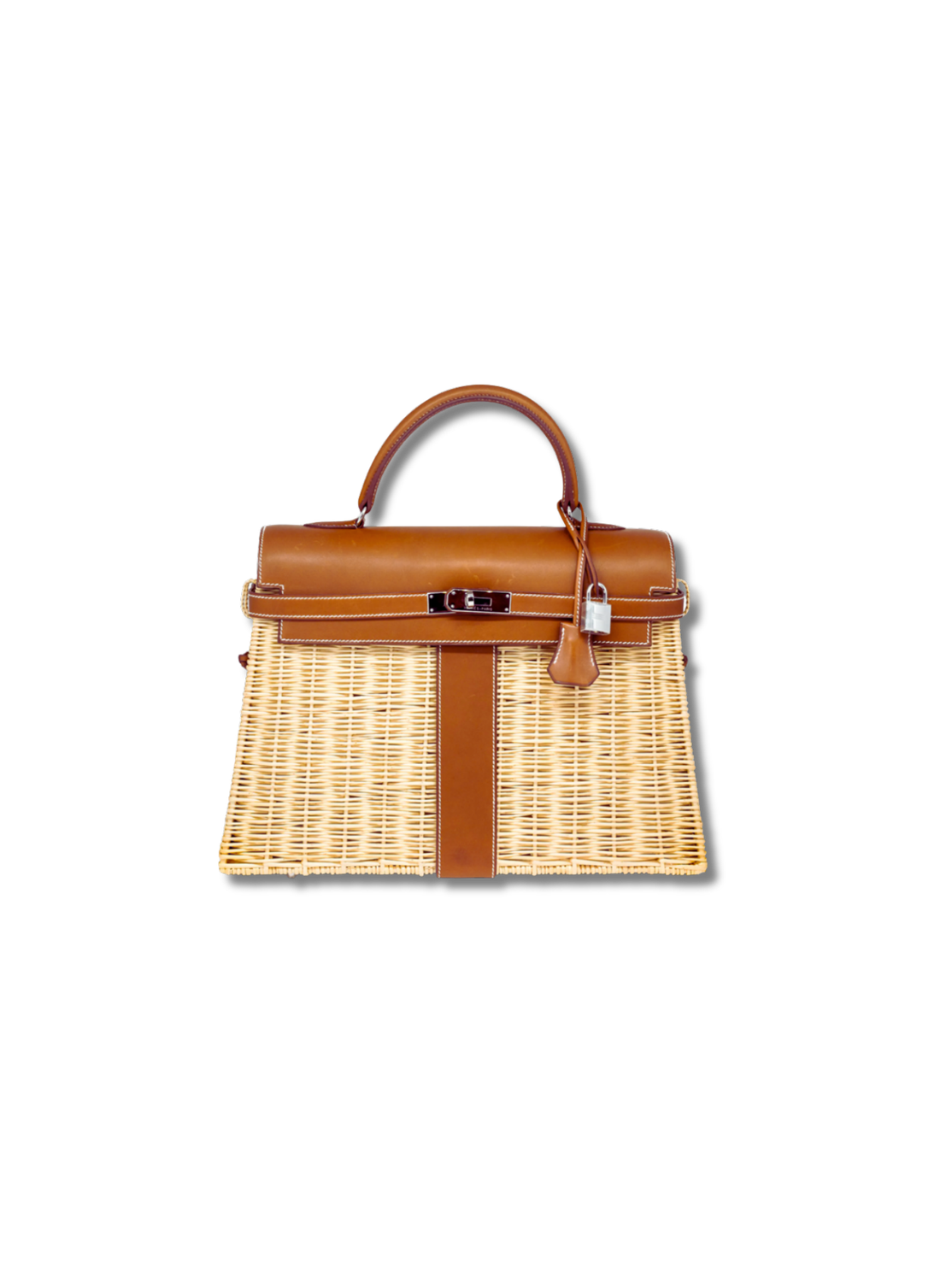 Pre-Loved Hermès Picnic 35 handbag in Osier Wicker and Fauve Barenia Leather with Palladium hardware