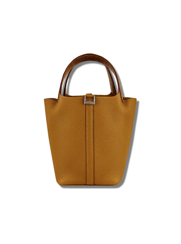 Pre-Loved Hermès Picotin Lock 18 Taurillon Clemence Leather Crocodile Handle Bucket Bag-Gold Silver Hardware