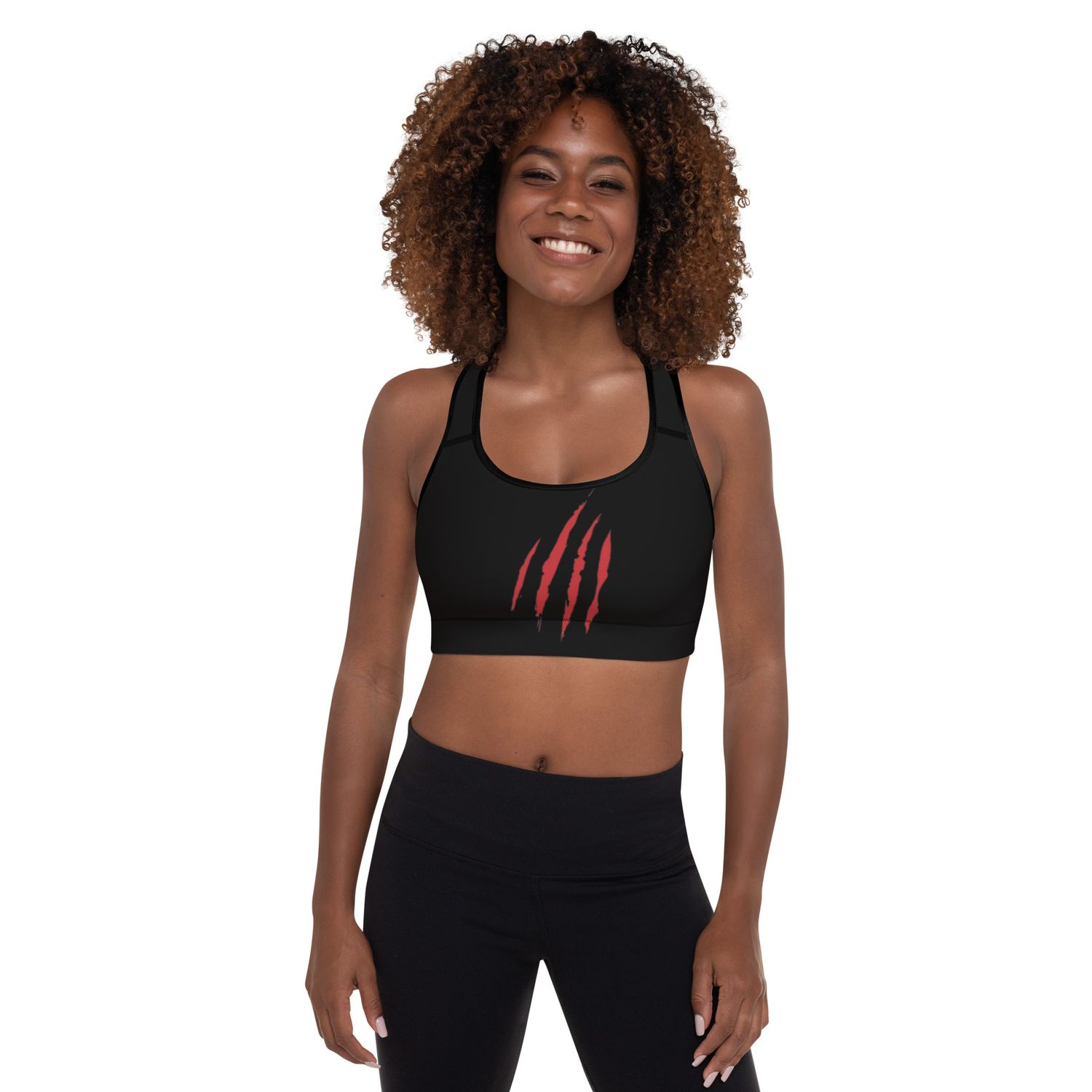 Black and Red Lioness Padded Sports Bra