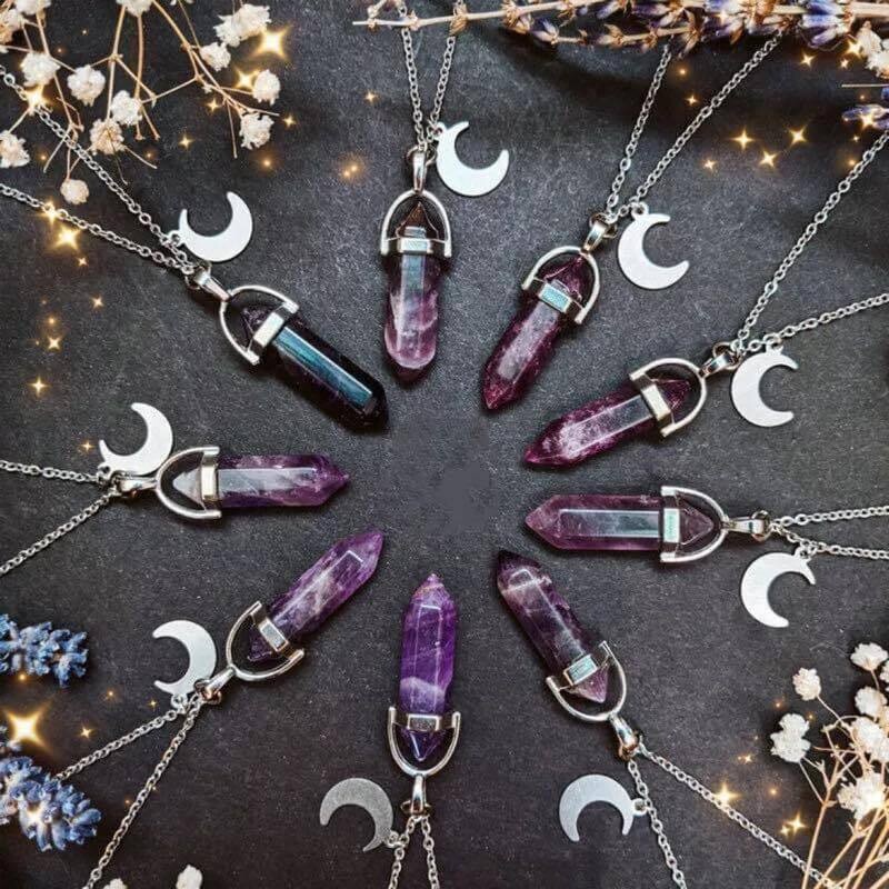 Amethyst Point with Crescent Moon Necklace