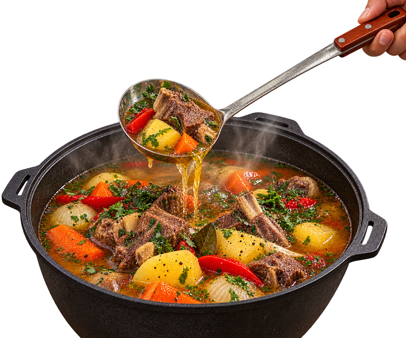Половник для казана с деревянной ручкой