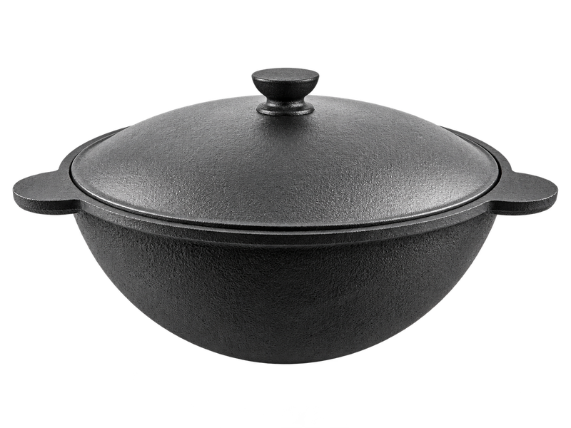 Чугунный узбекский казан Rishton Cast Iron WOK, 8 л, с крышкой