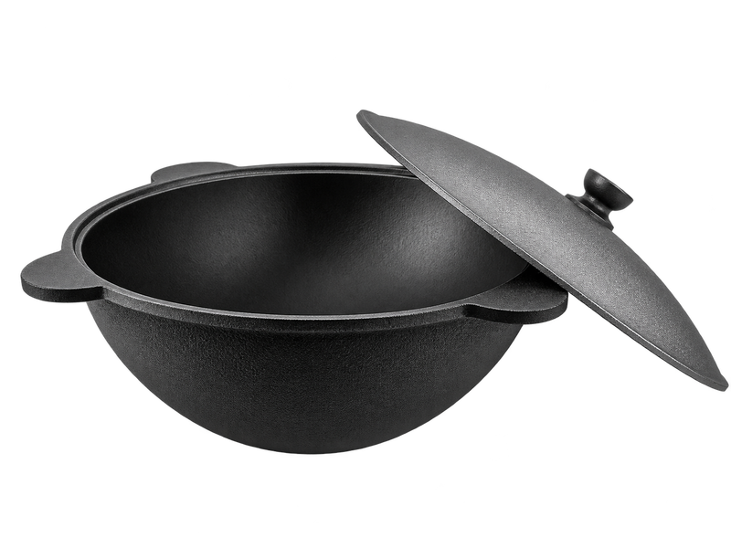 Чугунный узбекский казан Rishton Cast Iron WOK, 8 л, с крышкой
