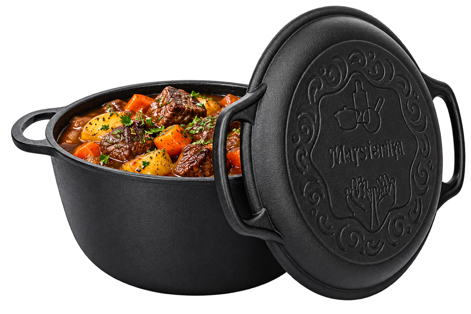 Кастрюля из литого чугуна, 5 л, с крышкой-сковородой