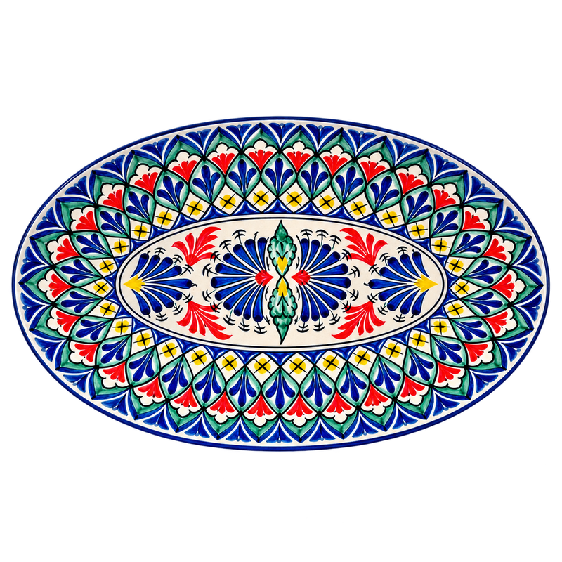 Овальное керамическое блюдо-ляган Ferghana Mehrob, 19 × 38 см, ручная роспись