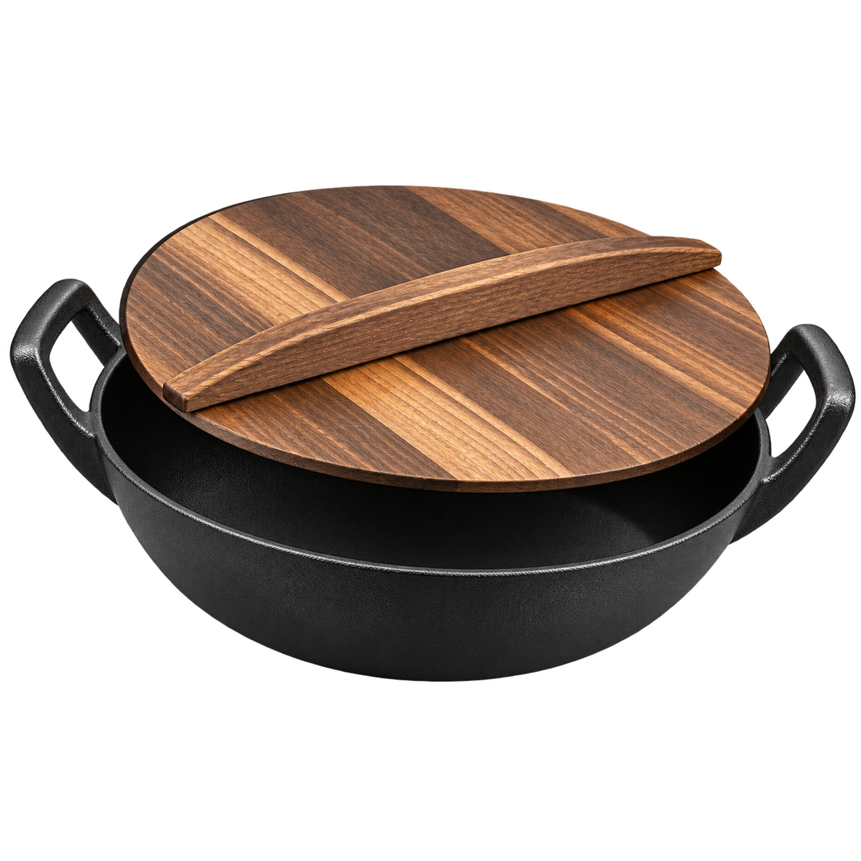 Чугунный казан Grill-Master WOK, 11 л, с деревянной крышкой и плоским дном