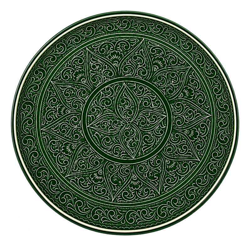Керамическое блюдо-ляган Ferghana Green Ornament, 38 см, ручная роспись