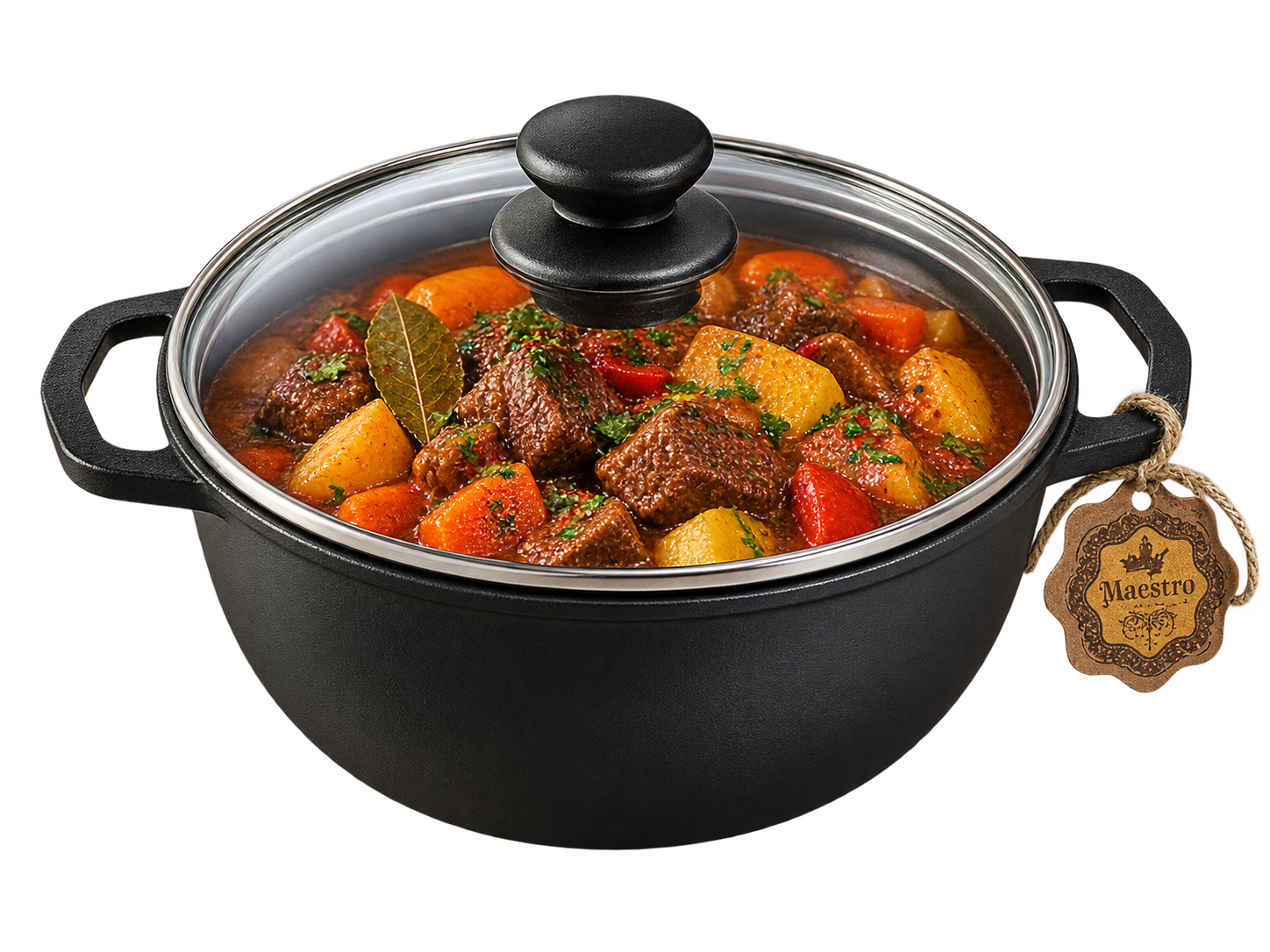 Кастрюля из литого чугуна, 2 л, со стеклянной крышкой