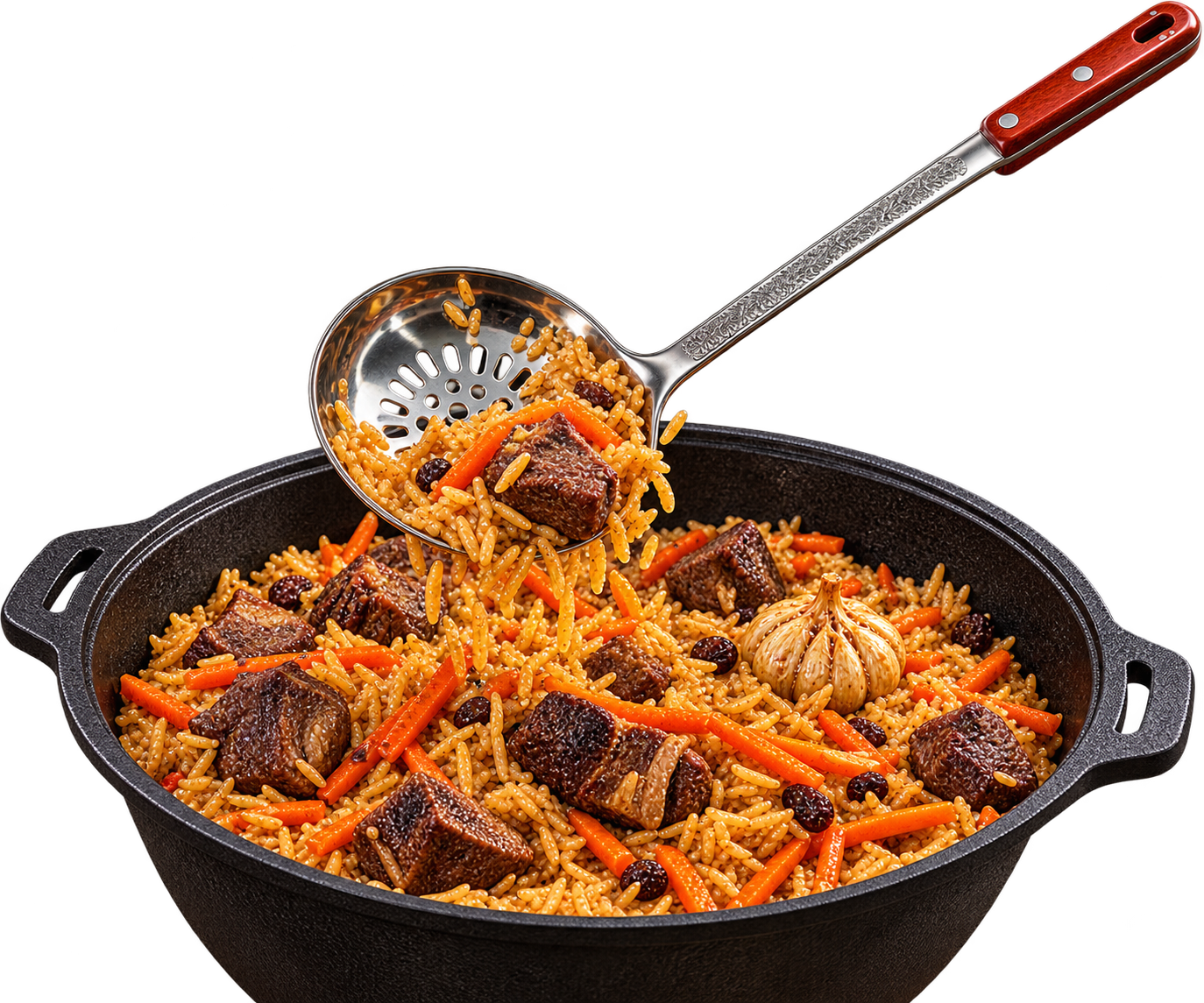 Шумовка для казана с деревянной ручкой