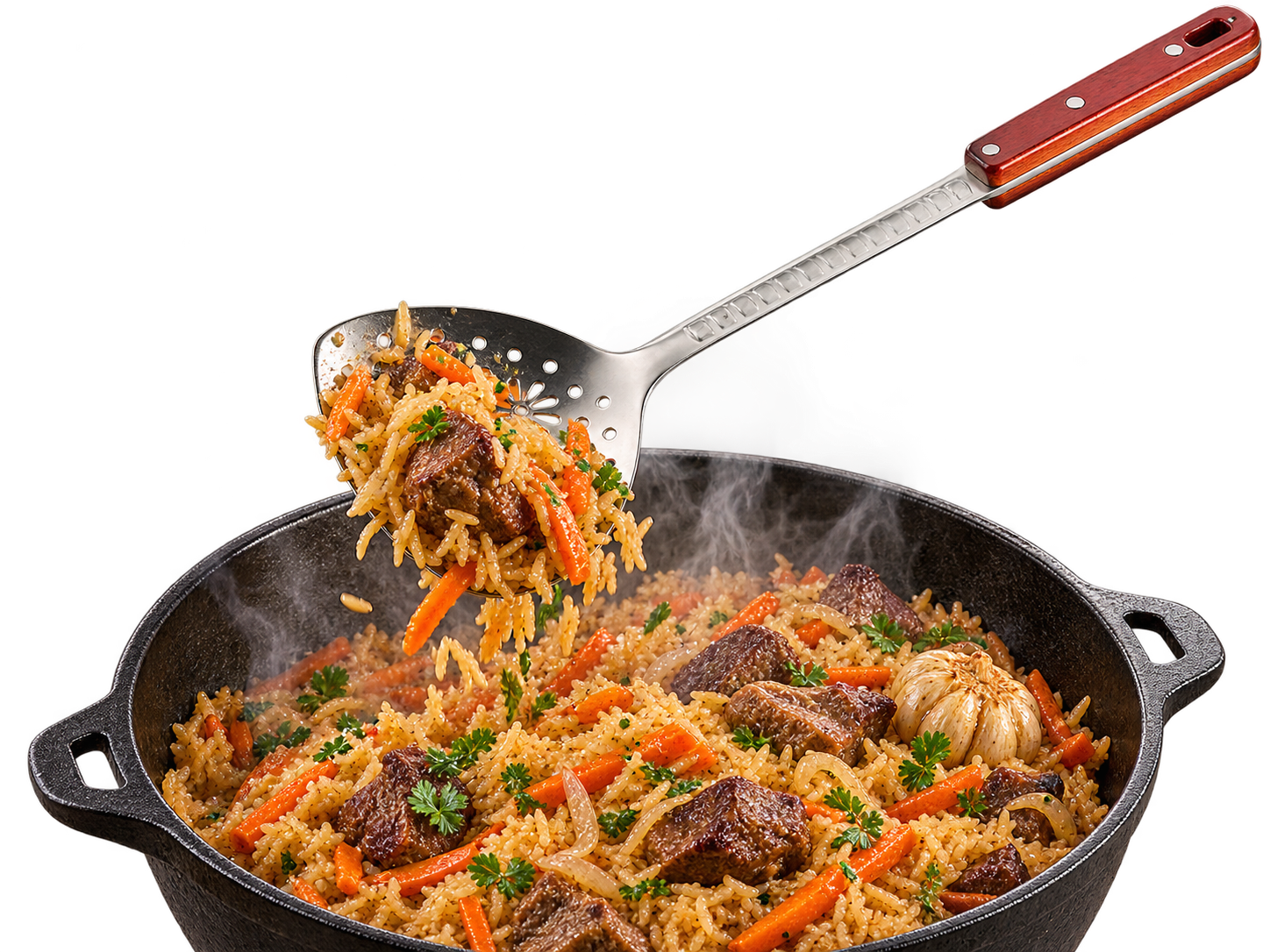 Лопатка с отверстиями для казана с деревянной ручкой