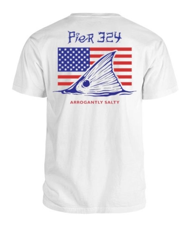 Fish Tail over American Flag - White