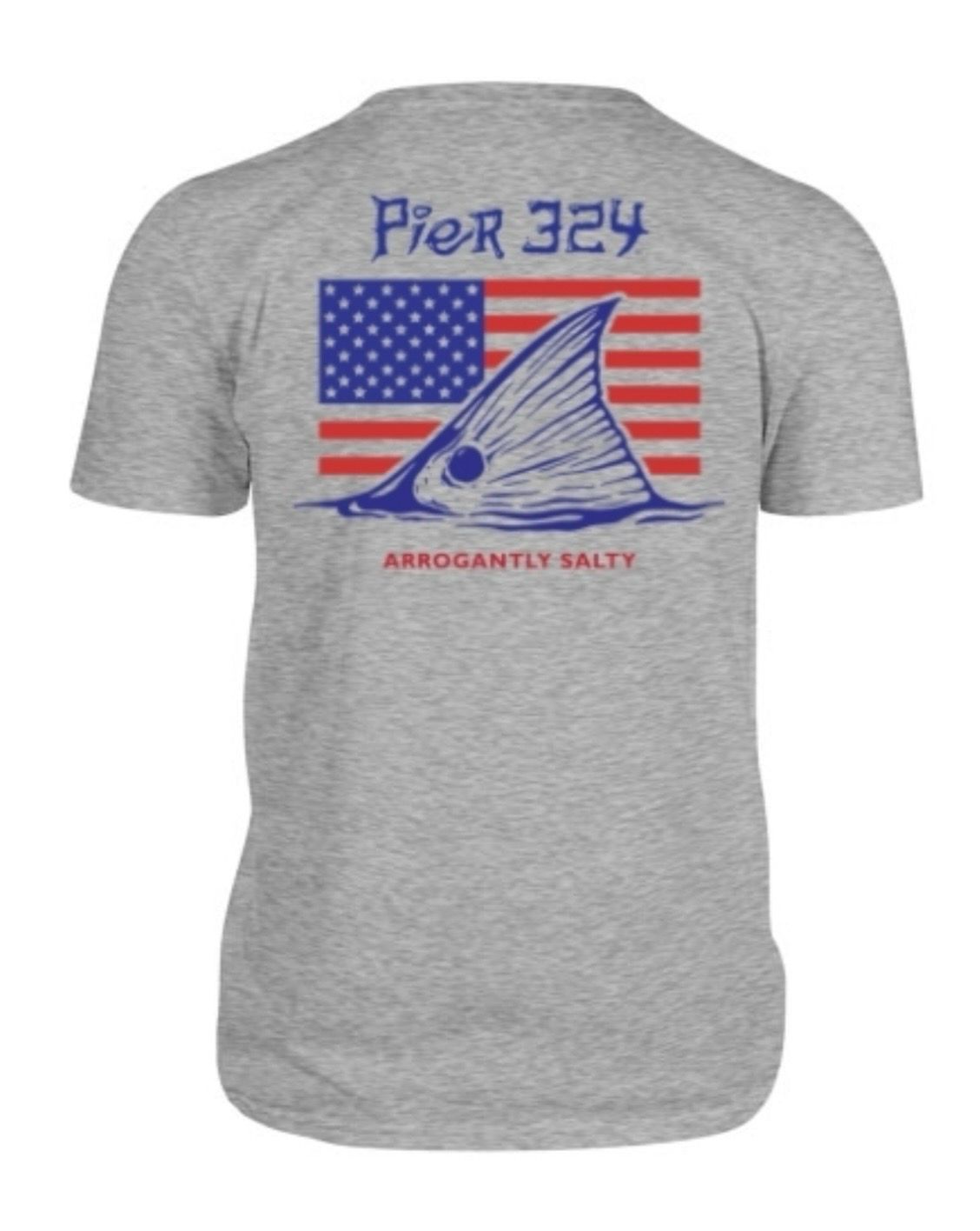 Fish Tail over American Flag - Athletic Gray