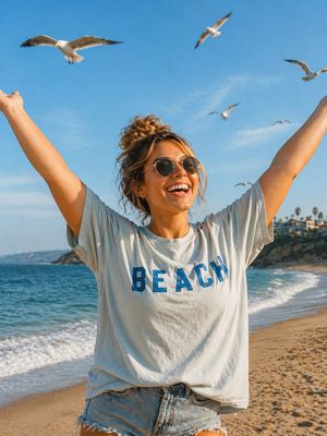 "BEACH" Mineral Washed Graphic Top