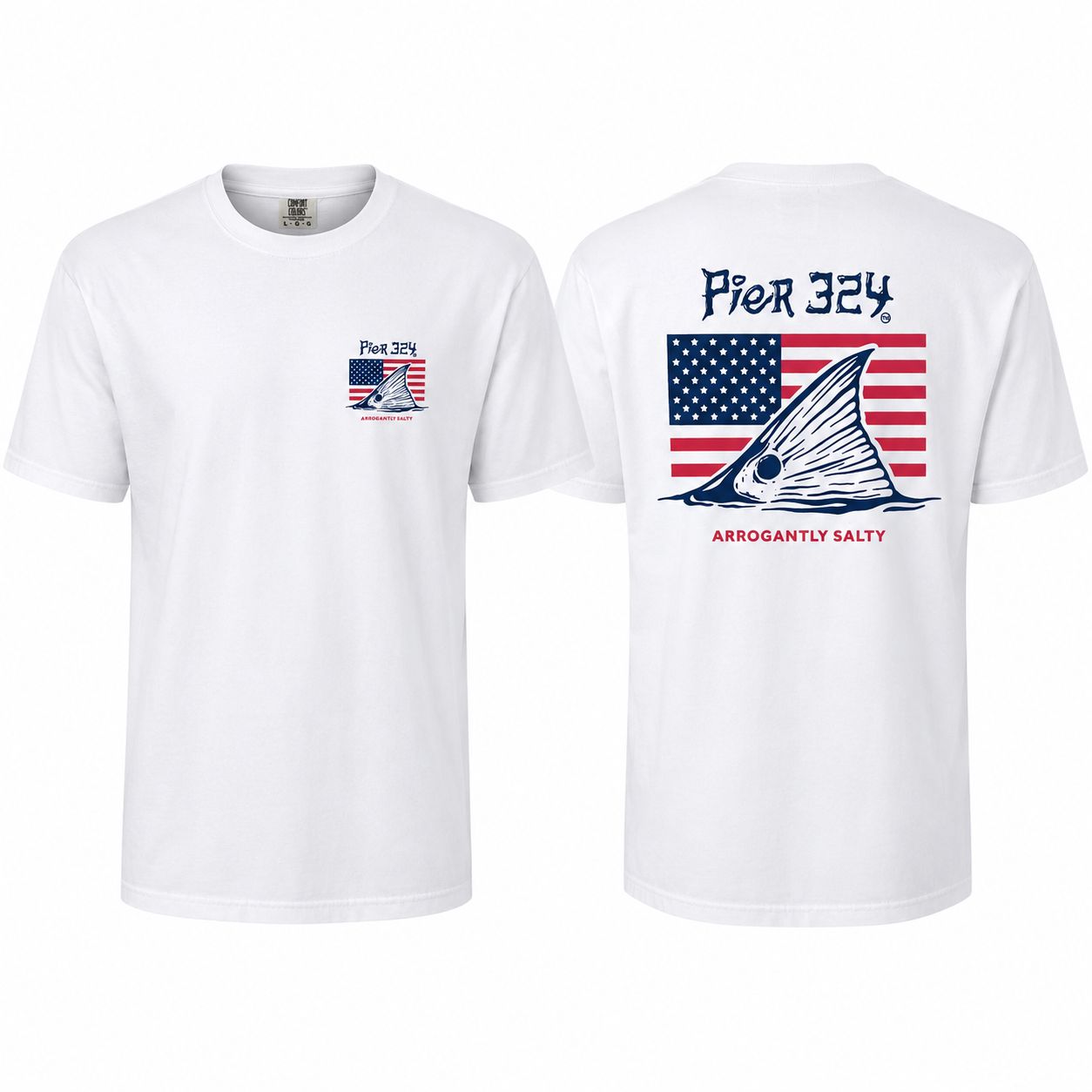 Fish Tail over American Flag - White