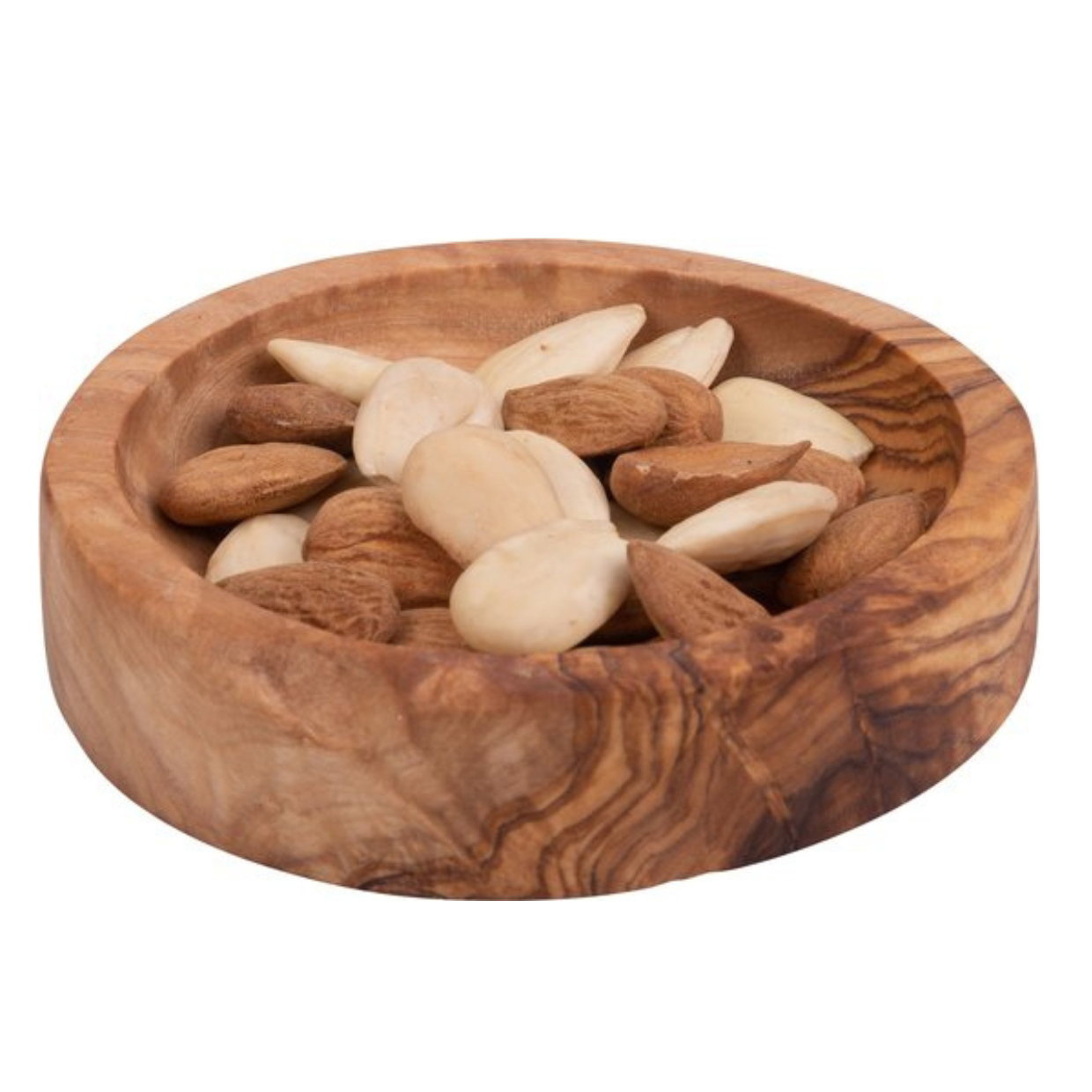 Houten serveerplank met schaaltje met Prosecco of olijfolie, noten en chocolade