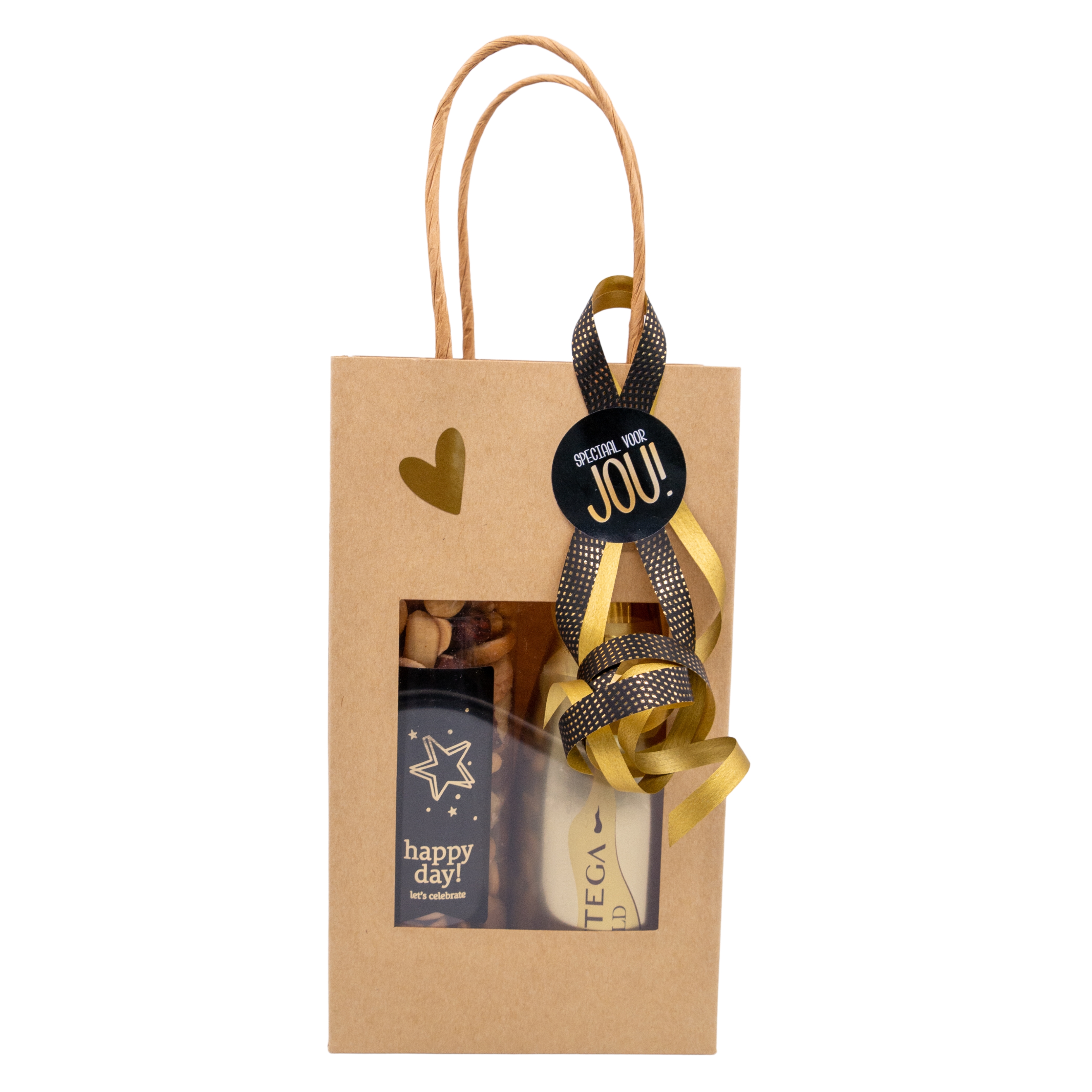 Cadeautasje klein met noten en Prosecco Cadeautasje klein met noten en Prosecco