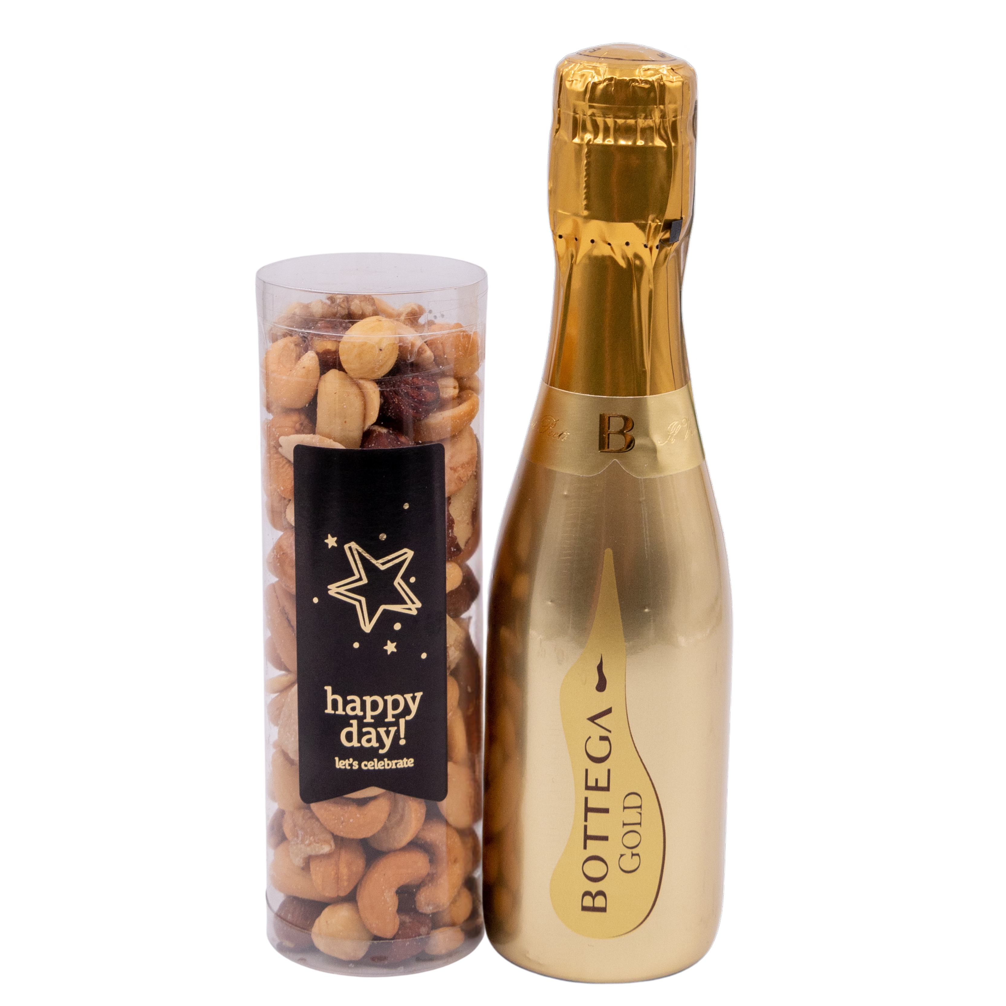 Cadeautasje klein met noten en Prosecco Cadeautasje klein met noten en Prosecco