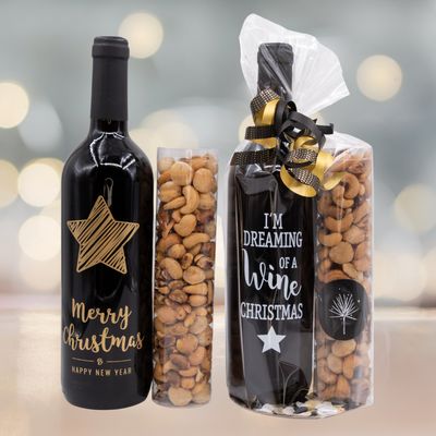 Geschenkverpakking met kerstwijn