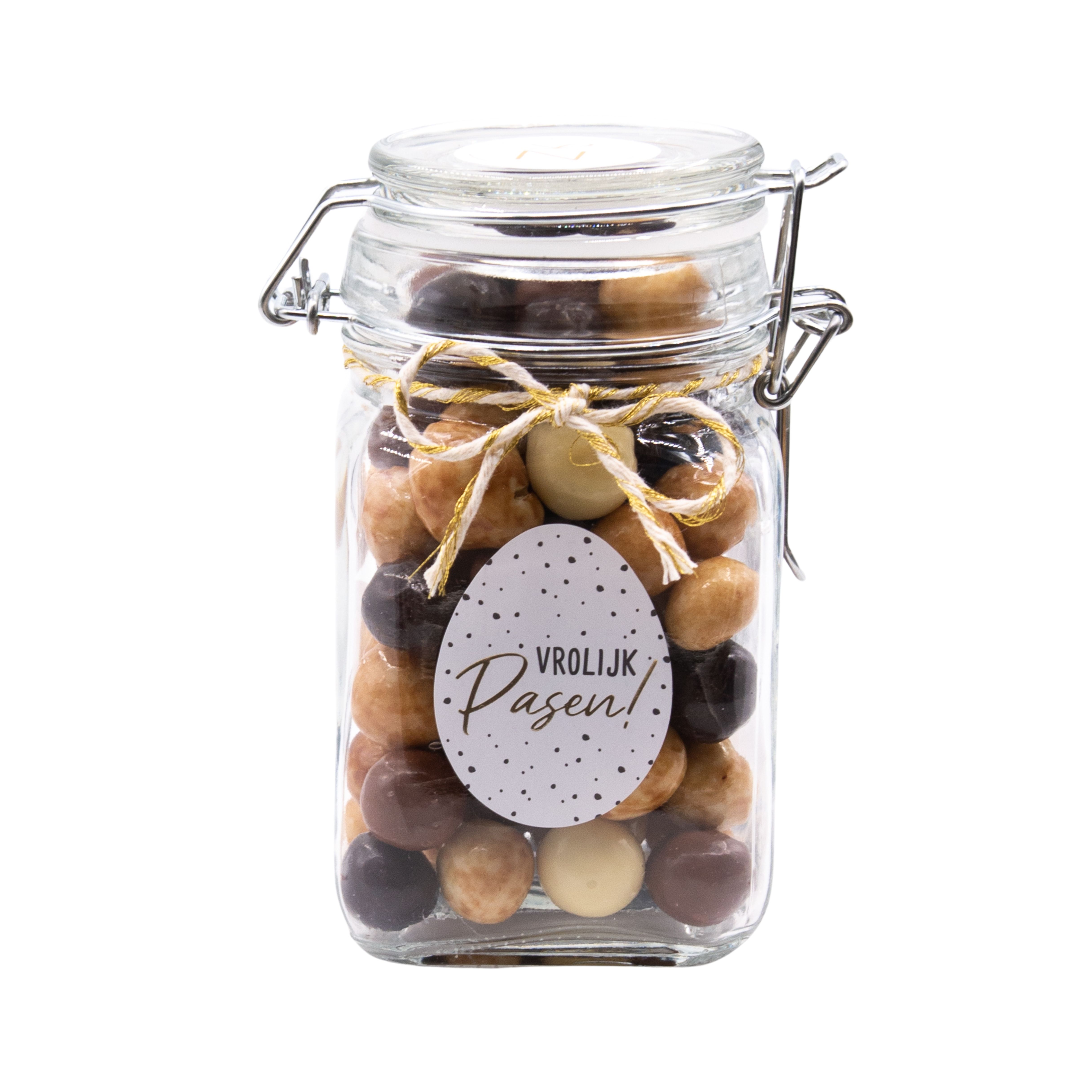 Cadeautasje Pasen met een weckpotje choco Cadeautasje Pasen met een weckpotje choco