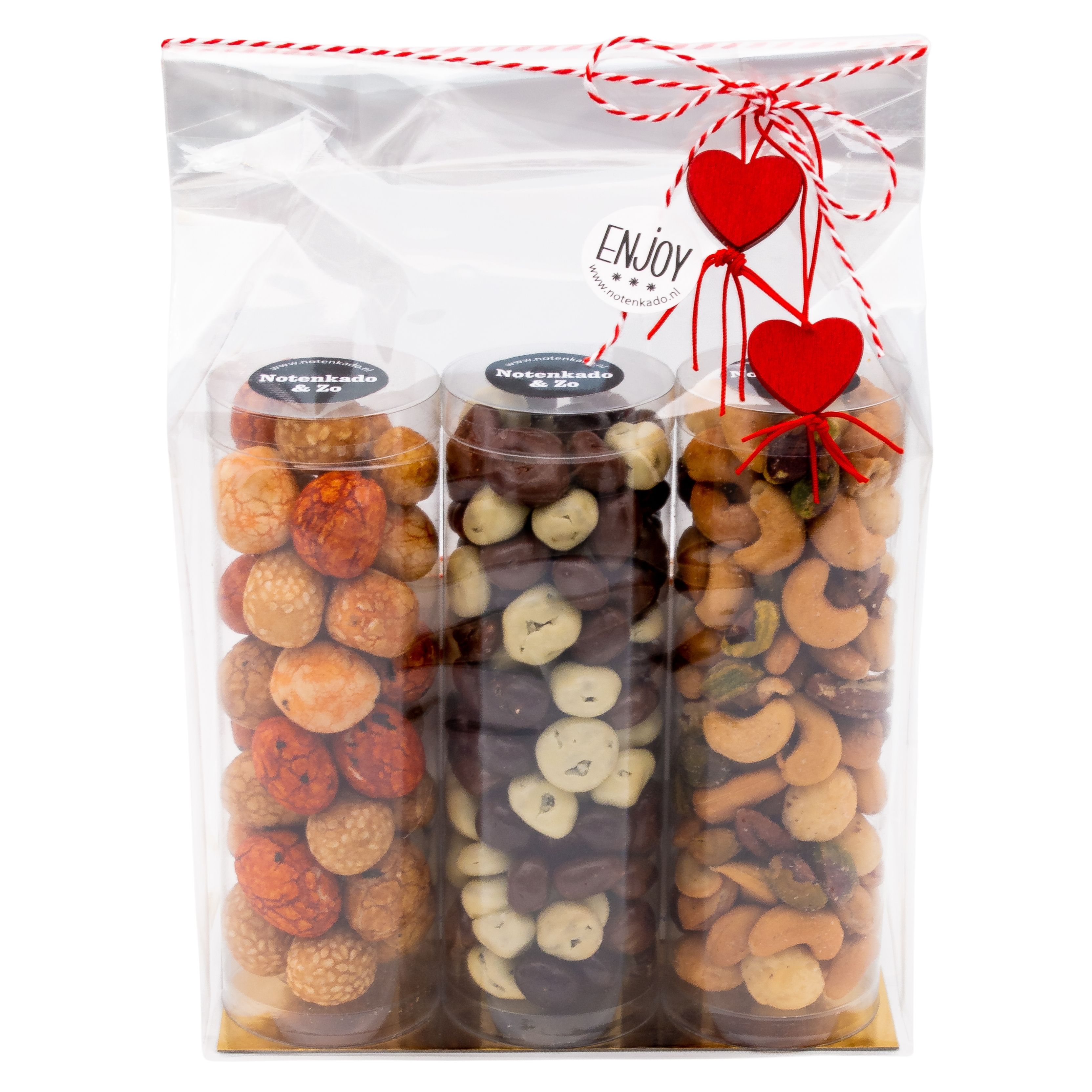 Cadeaupakket met een mix van noten en chocolade