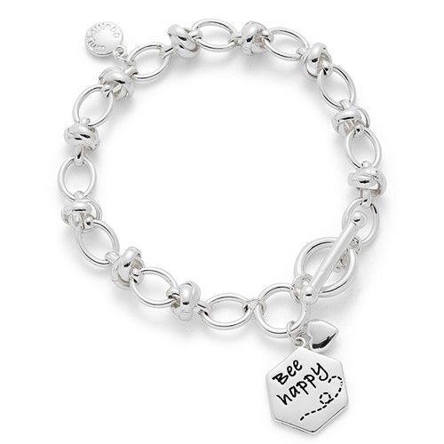Bee Happy T bar Silver Plated Bracelet