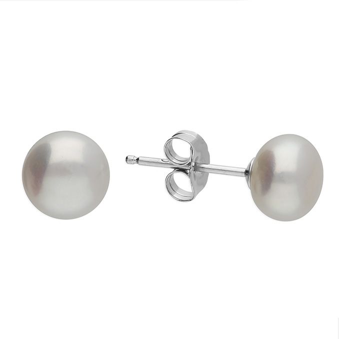 Sterling Silver Pearl Bouton Stud Earrings