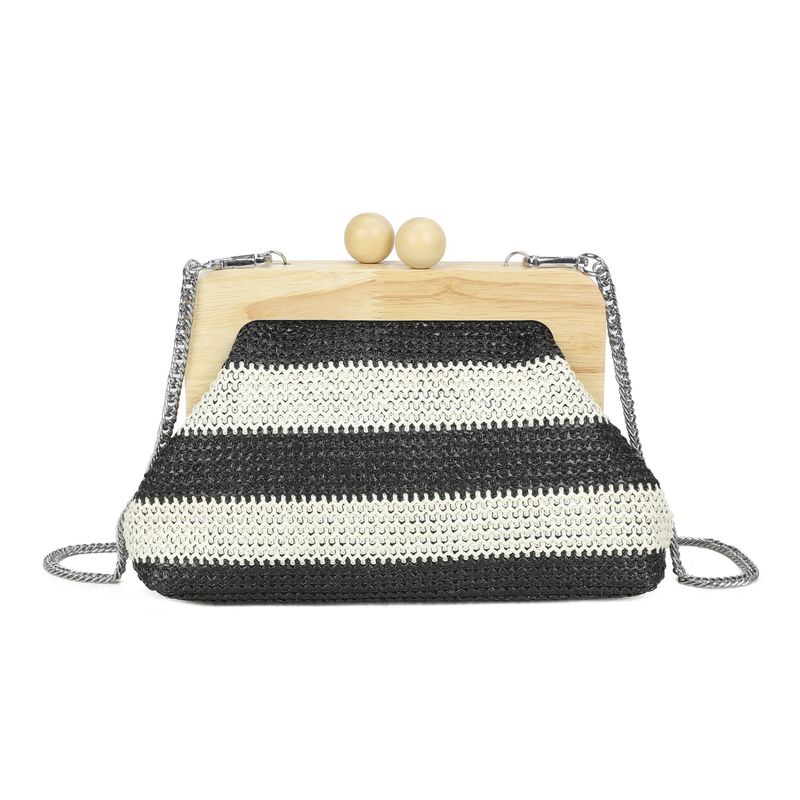 Boho Woven Wooden Frame Clutch Bag