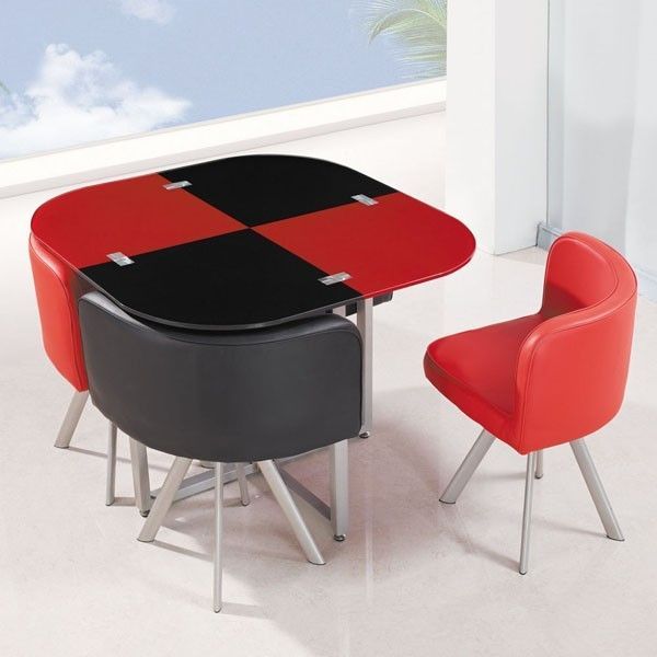 803 Dining Table 5pce red & black (Self Assembly)