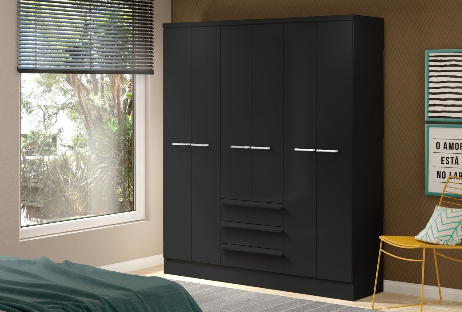 572 black 6 Door Black Wardrobe