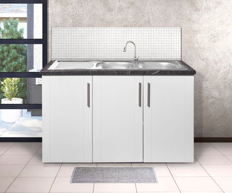 Diamond double sink kitchen unit white