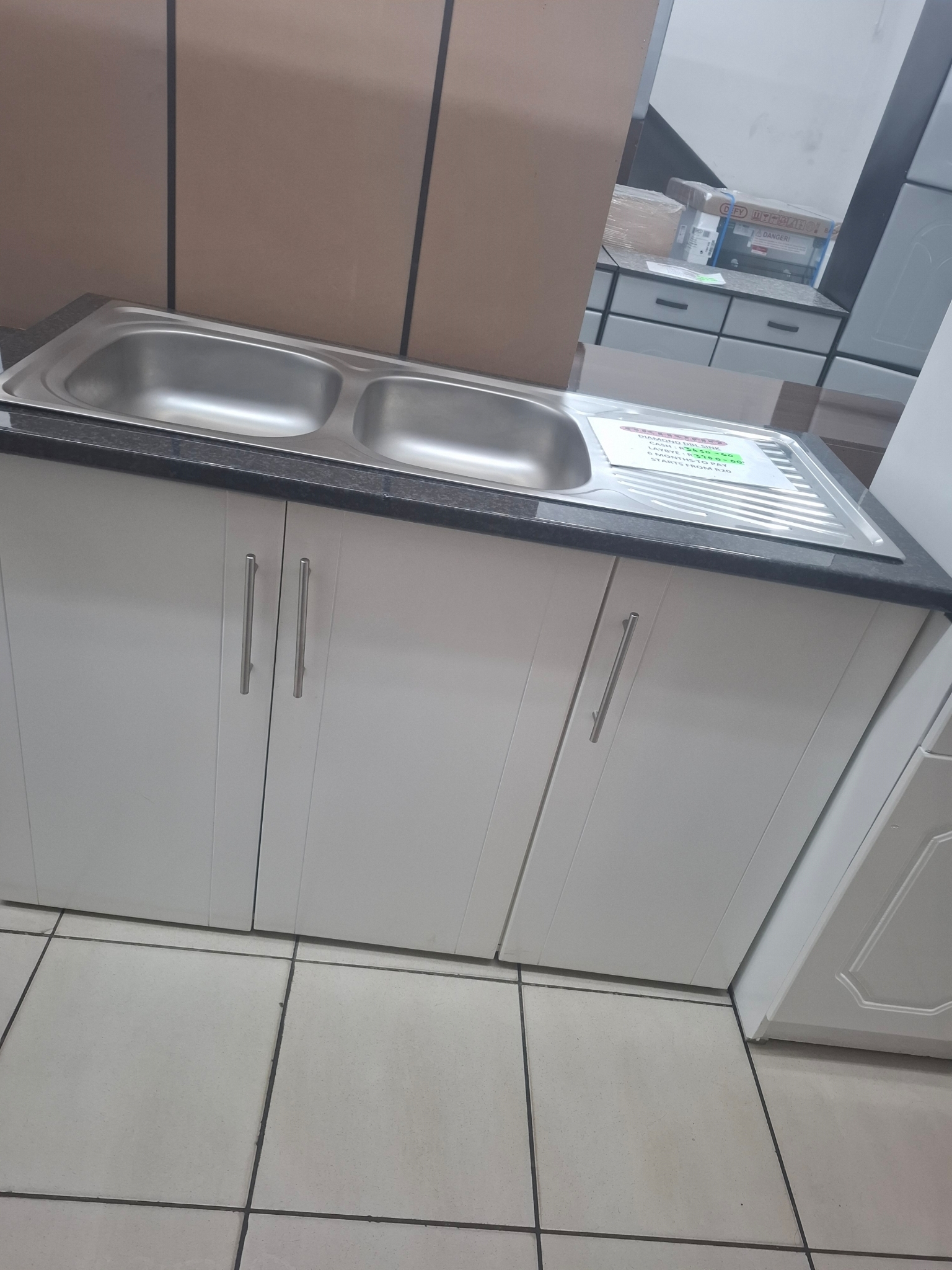 Diamond double sink kitchen unit white