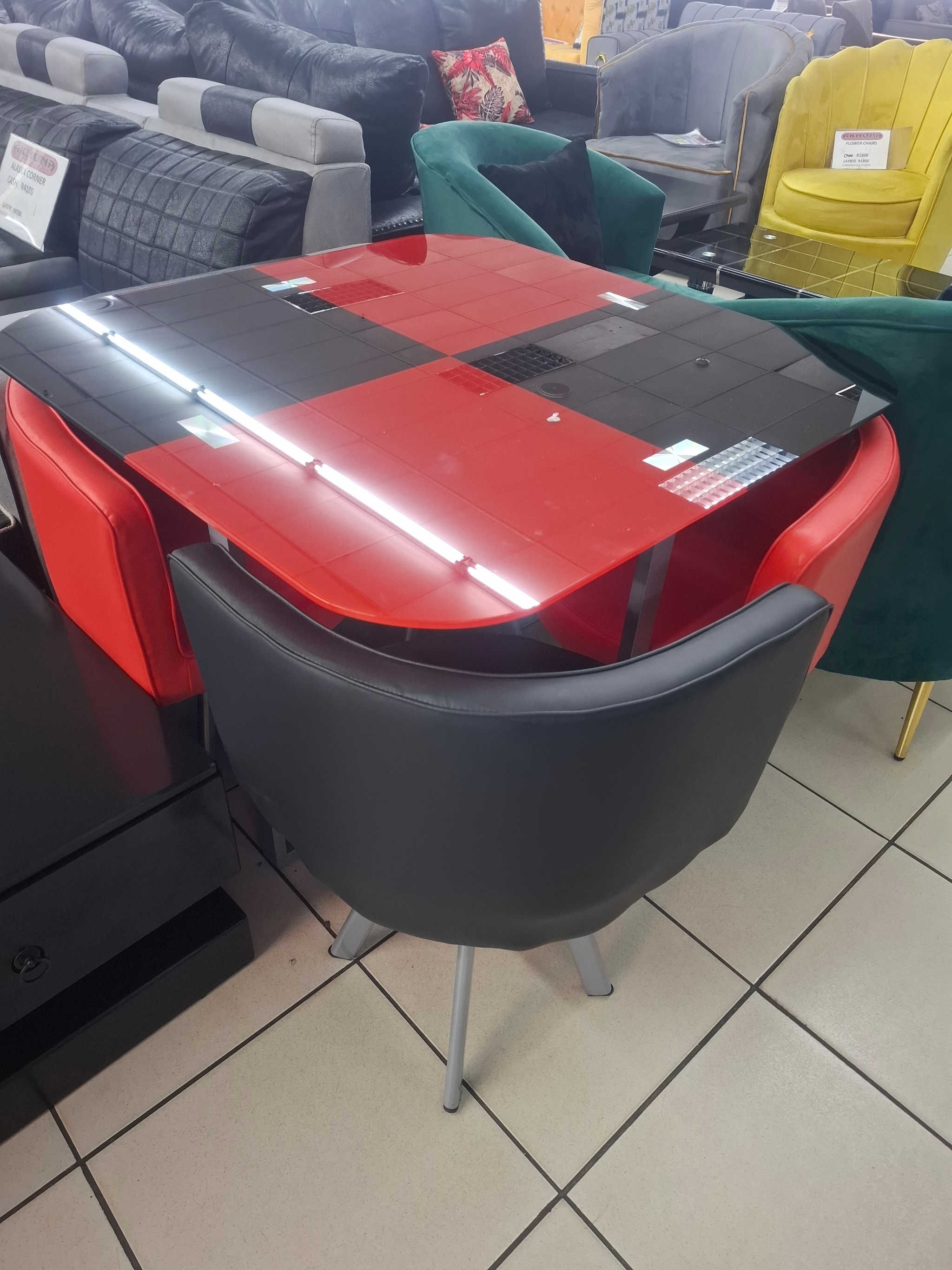 803 Dining Table 5pce red & black (Self Assembly)