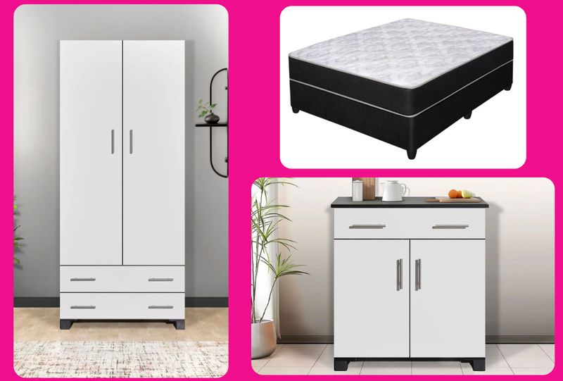 Combo 4 - Montreal 2-Door Wardrobe, 2-Door Special Base Unit & 4-Star Double Bed